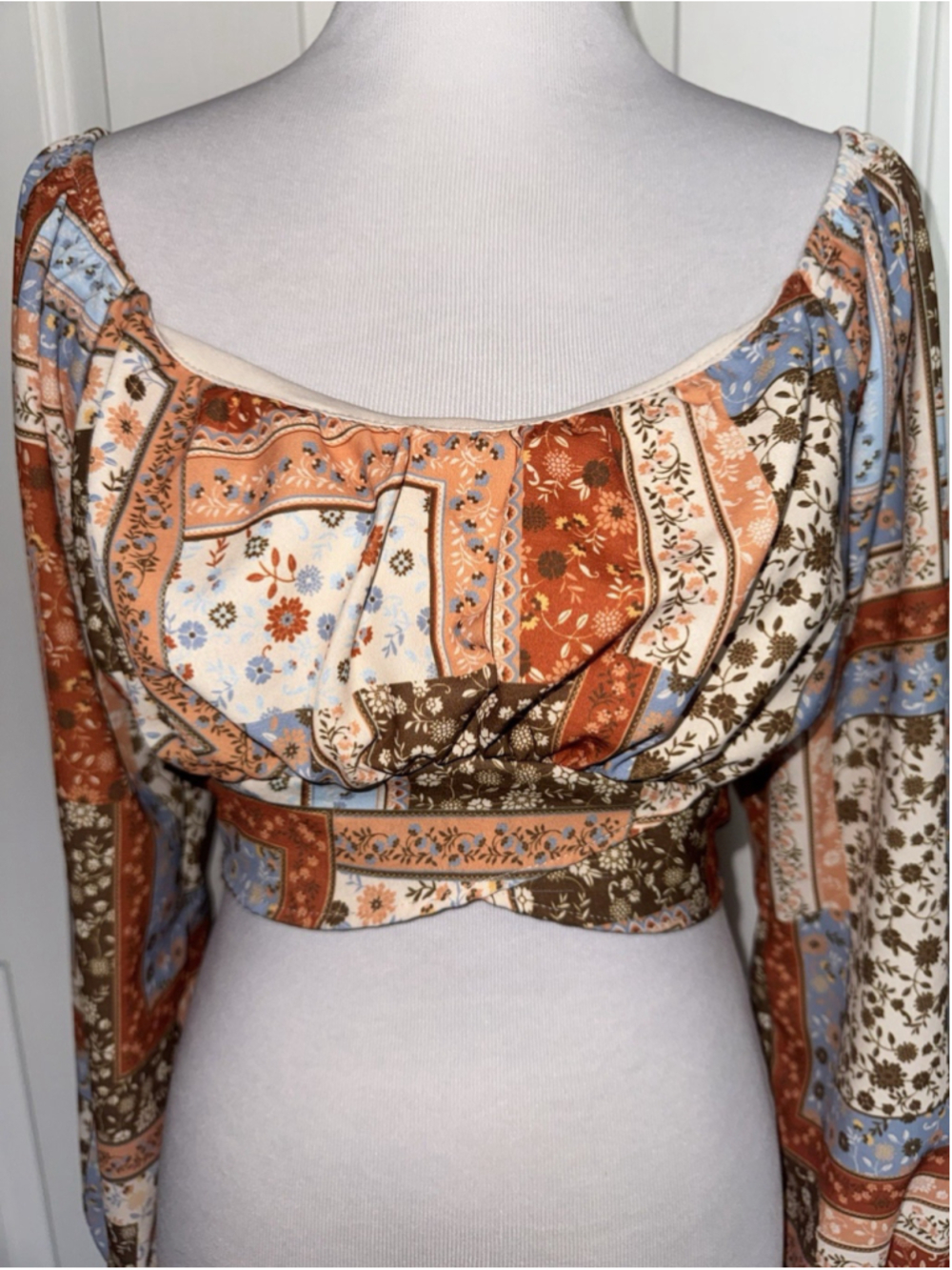 Altar’d State Boho Patchwork Crop Top Prairie Earthy Festival Peasant Size Large - Picture 5 of 11